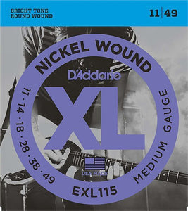 D'Addario EXL115 Nickel Wound Electric Guitar Strings Medium/Blues-Jazz Rock 11-49