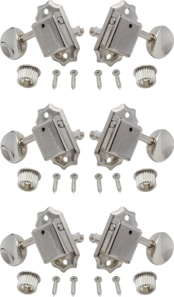 Grover 133N Deluxe Guitar Machine Heads, Vintage, Nickel, 3 Per Side, Package of 6