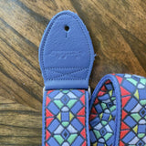 Souldier Guitar Strap Stained Glass Royal Red/Blue with Blue Leather Ends *Free Shipping in the USA*