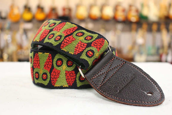 Souldier Owls Olive Guitar Strap with Dark Brown Leather Ends *Free Shipping in the USA*