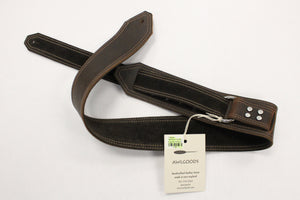 Awlgoods Hand Crafted Leather Guitar Strap Dark Brown with Tan Stitching
