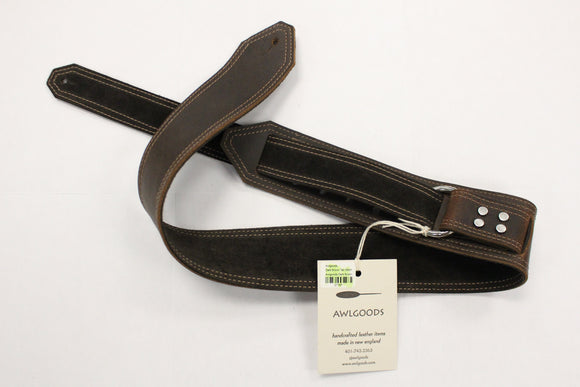 Awlgoods Hand Crafted Leather Guitar Strap Dark Brown with Tan Stitching