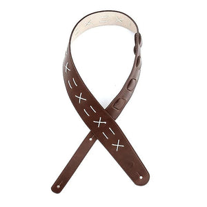 D'Addario 2.5" Brown Leather Guitar Strap Decorative Stitching L25W1501